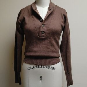 Olive Drab Military Army 5 Button Pull-Over Sweater